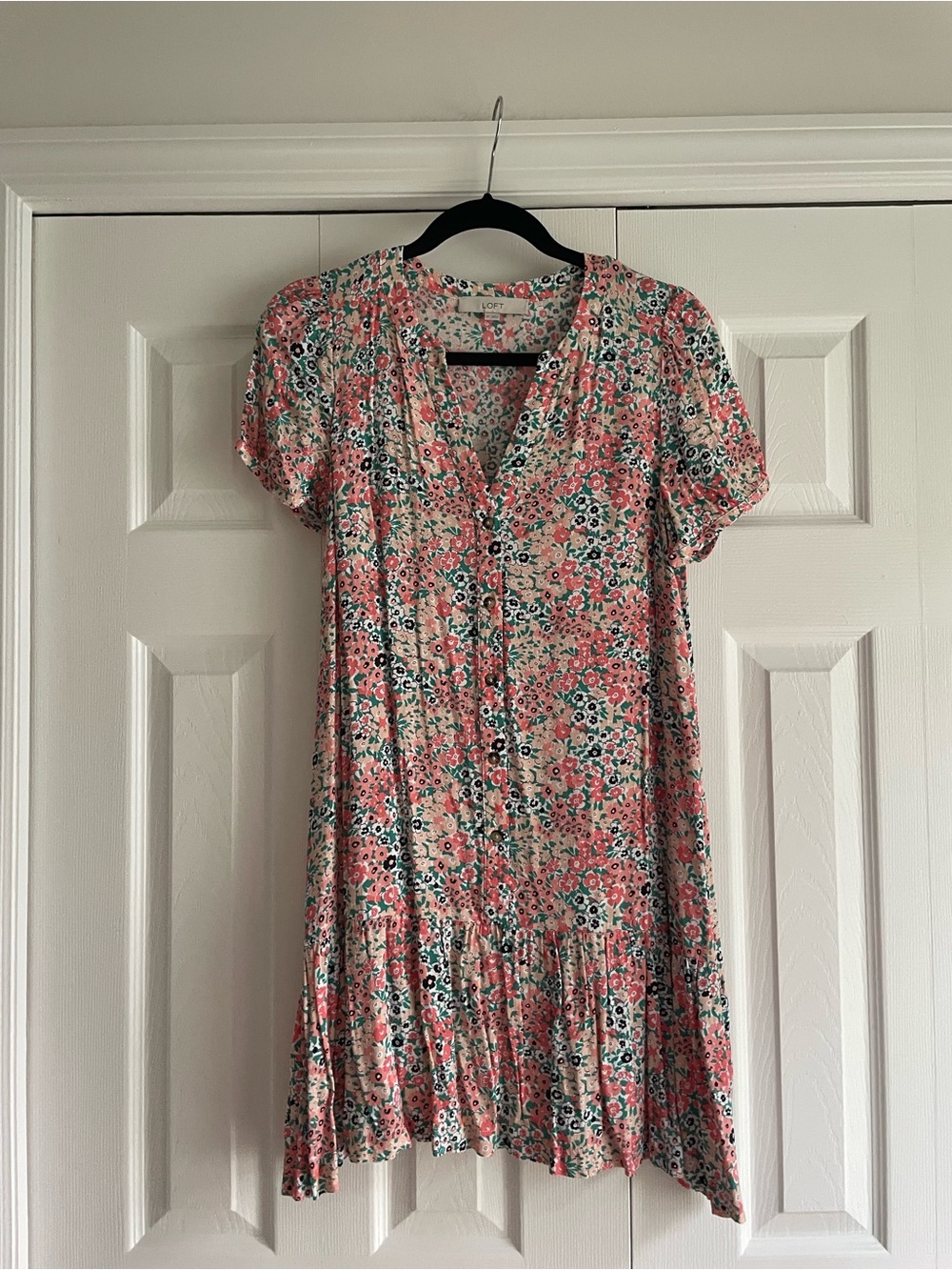 LOFT Pink Floral Short-Sleeve Mini Dress